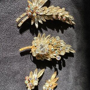 Austrian Style Elegant Gold and Silver Brooch Set